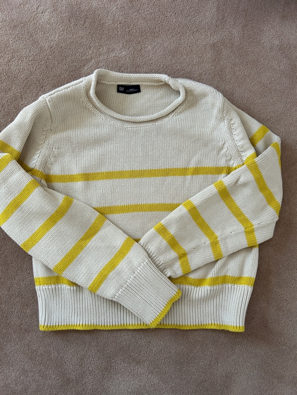 GAP Cream Sweater with Yellow Stripes roll neck sweater